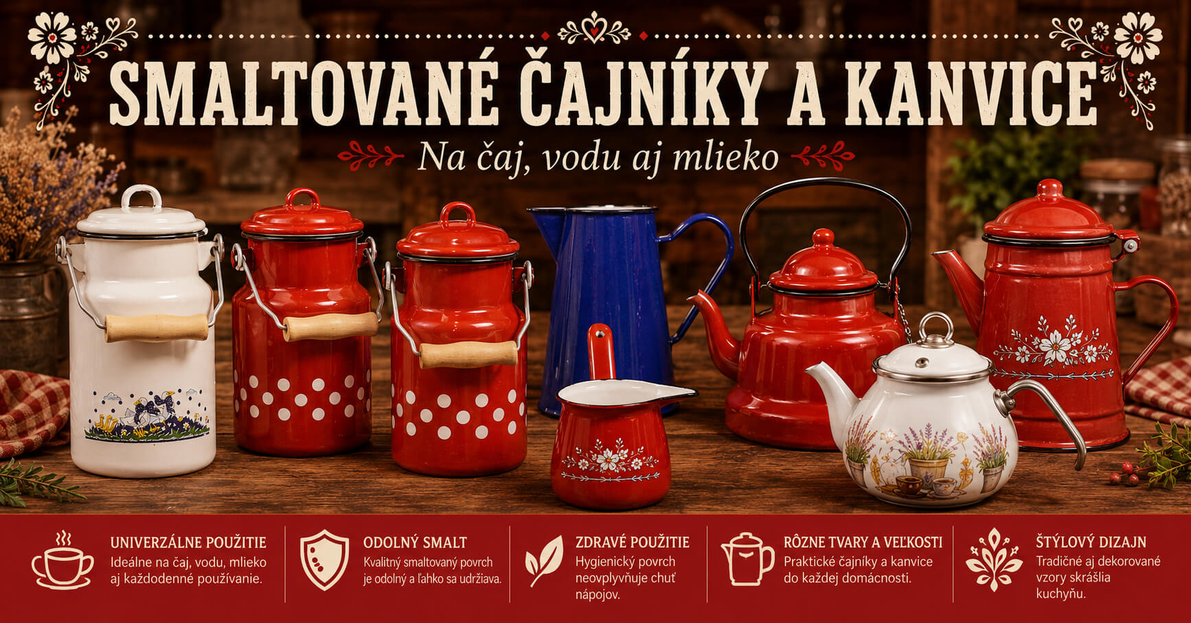 Smaltované čajníky a kanvice