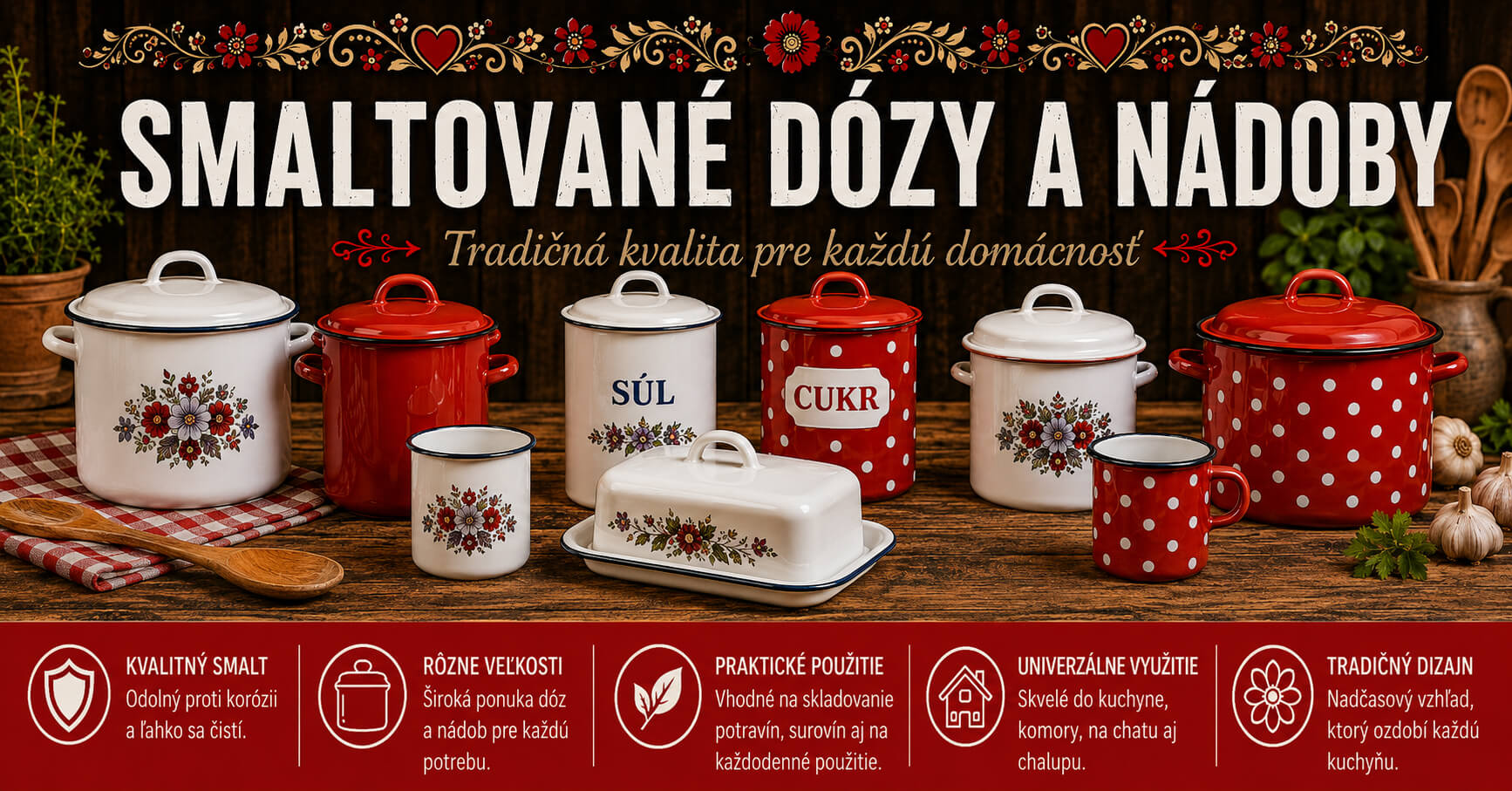 Smaltované dózy a nádoby