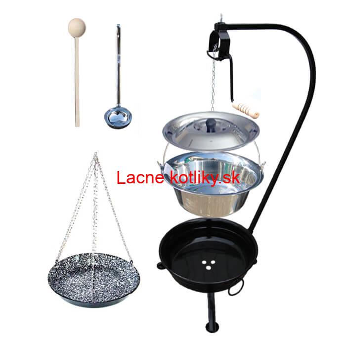 Nerezový kotlík 22 L (0,8 mm) INOX + smaltovaná panvica + ohnisko so stojanom a s poistnou kladkou VAR