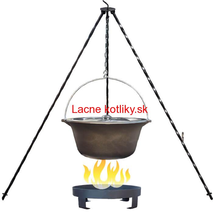 Liatinový kotlík 10,8 L + nerezová pokrievka + trojnožka 1,2 m + ohnisko 36 cm