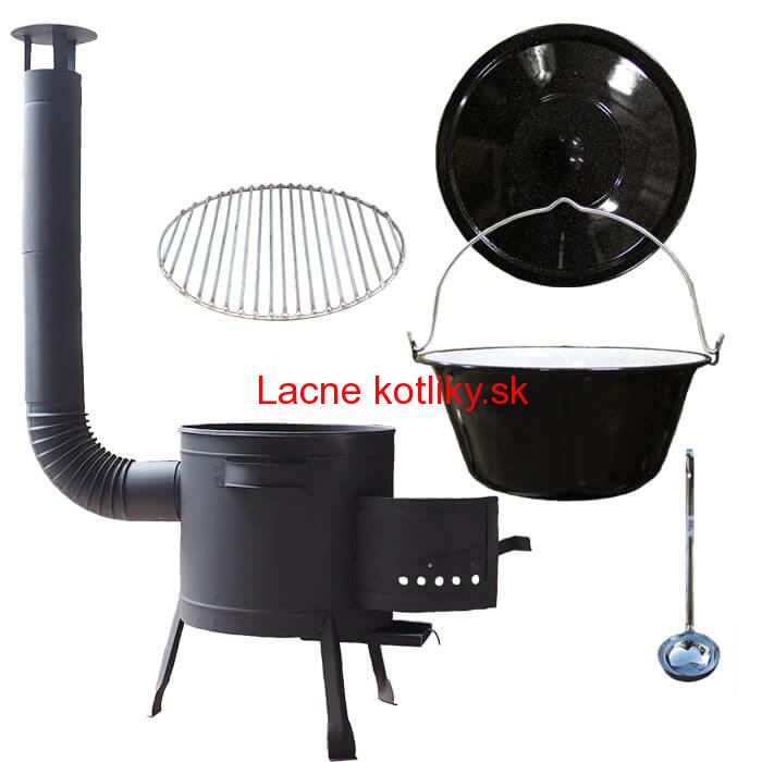 Smaltovaný kotlík 20 L + Nerezový rošt 45 cm + nízka žiaruvzdorná kotlina 42 cm PLUS 600