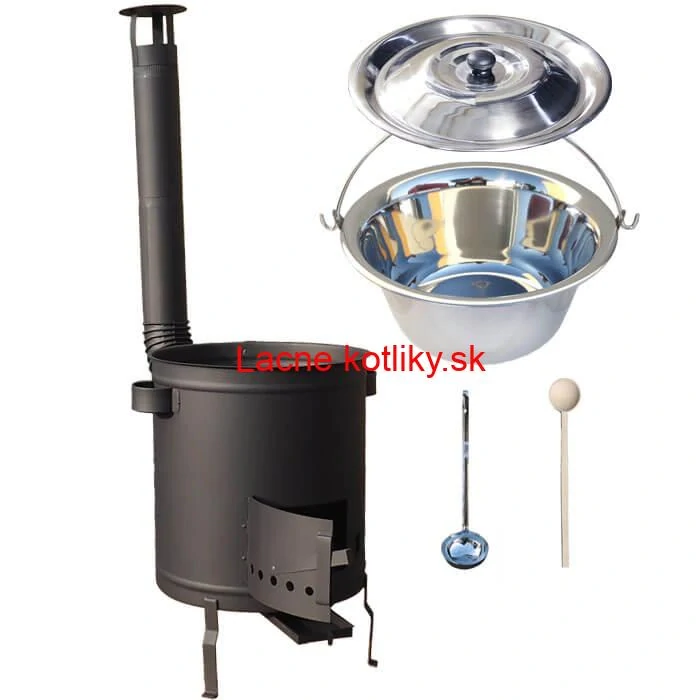 Nerezový kotlík 22 L (0,8 mm) + vysoká hrubostenná kotlina 42 cm (2 mm) HODO PLUS 600 + vareška + naberačka