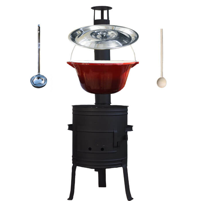 Liatinový kotlík 10 L so smaltovanou úpravou + nízka žiaruvzdorná kotlina 33 cm PLUS 700 + vareška a naberačka