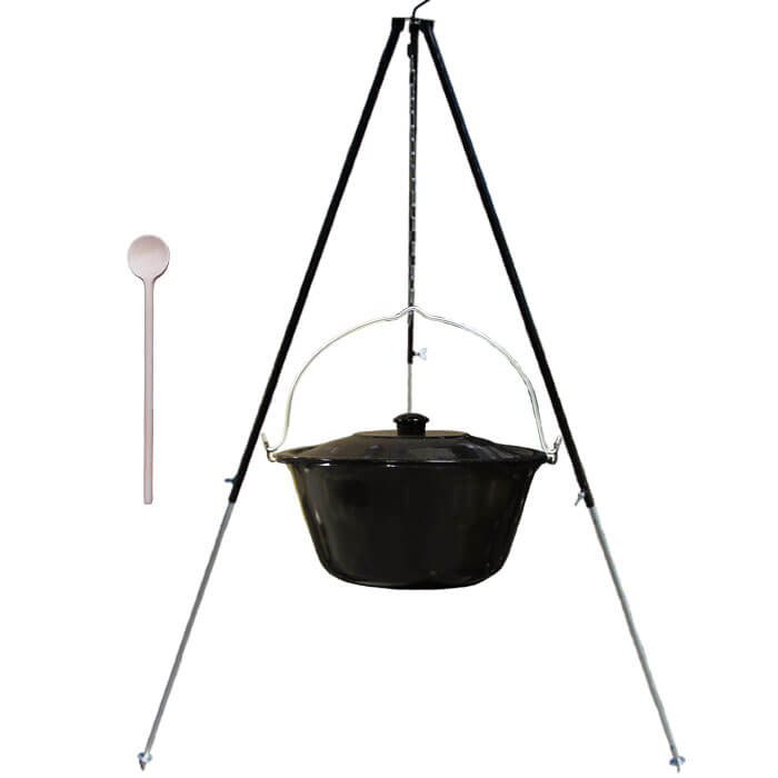 Smaltovaný kotlík 30 L + pokrievka + teleskopická trojnožka 1,7 m
