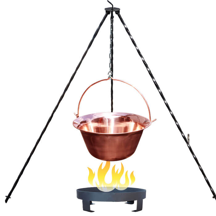 Medený kotlík 6 L (1,2 mm) + trojnožka 1 m + ohnisko 36 cm