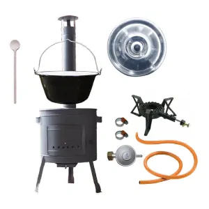 Smaltovaný kotlík (1,2 mm) 20 L + liatinový horák 5,5 kW + nízka kotlina 42 PLUS 600 + nerezová pokrievka INOX