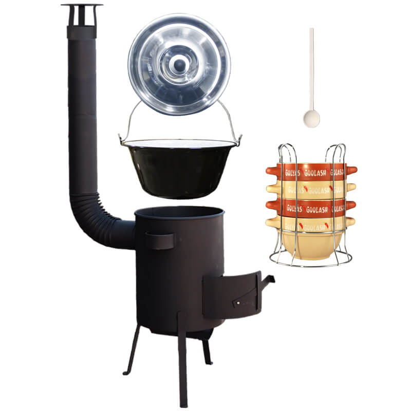 Smaltovaný kotlík 22 L (1,2 mm) + misky na guláš 4 ks + žiaruvzdorná kotlina 42 PLUS 600 4 MM