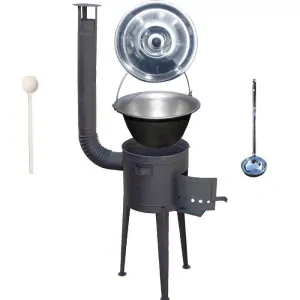 Nerezový kotlík 20 L (1,5 mm) + vysoká žiaruvzdorná kotlina (1,5 mm) HODO 42 cm PLUS 600 + vareška + naberačka