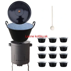 Smaltovaný kotol 70 L + hrubostenná kotlina 53 cm (2 mm) STRONG PLUS 600 + misky 12 ks