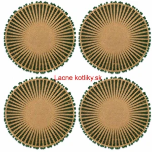 Okrúhle jutové podložky pod tanier zelené s pompónmi 37 cm, 4 ks