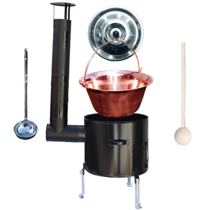 Medený kotlik 30 L (1,2 mm) + smaltovaná kotlina 45 cm + vareška a naberačka Easy party