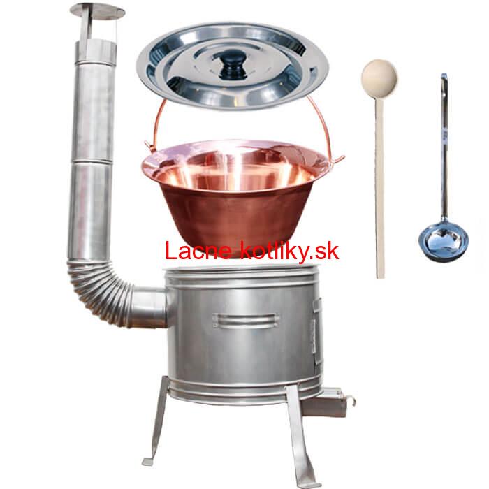 Medený kotlík 30 L (1,2 mm) + nerezová kotlina 45 cm + vareška a naberačka TOPLUX