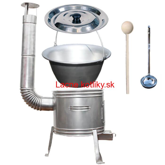 Nerezový kotlík 20 L (1,5 mm) + nerezová kotlina 42 cm + vareška a naberačka TOPLUX