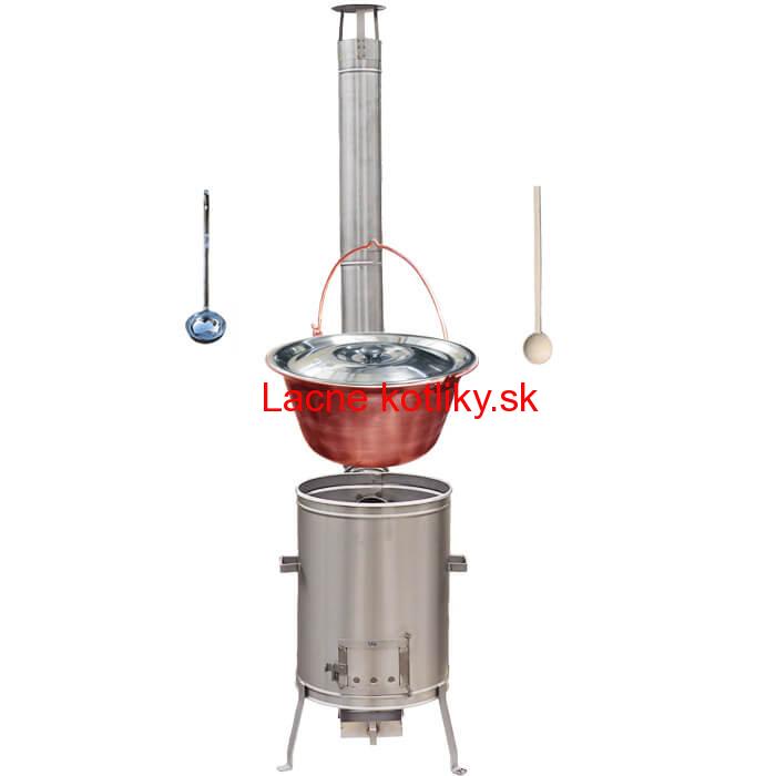 Medený kotlík 10 L (1,2 mm) + nerezová kotlina 36 cm + vareška a naberačka LUX