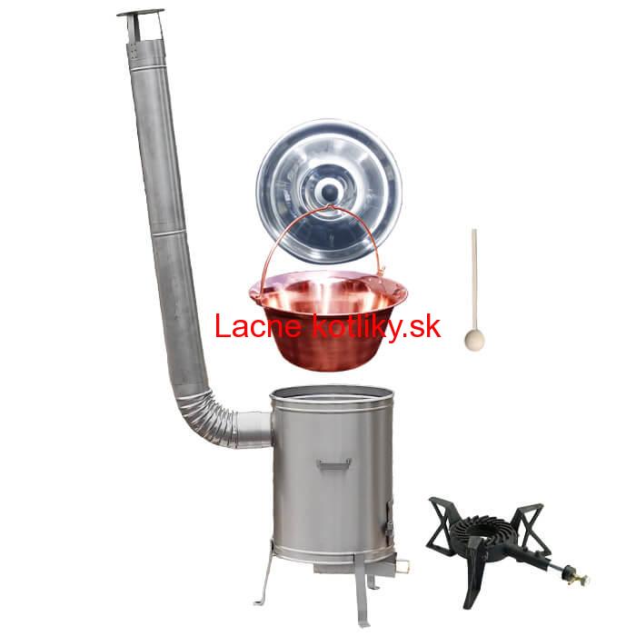 Medený kotlík 10 L (1,2 mm) + nerezová kotlina 36 cm + liatinový horák 7 kW, vareška LUX