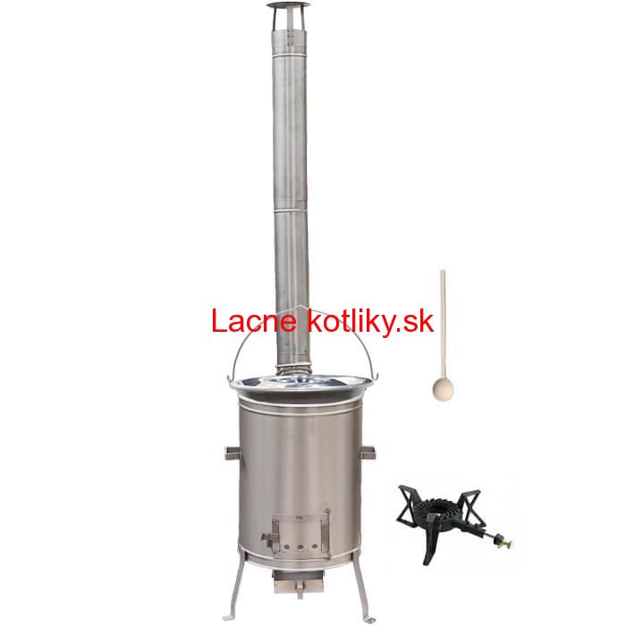 Nerezový kotlík 15 L (1,5 mm) + nerezová kotlina 36 cm + liatinový horák 7 kW, vareška LUX