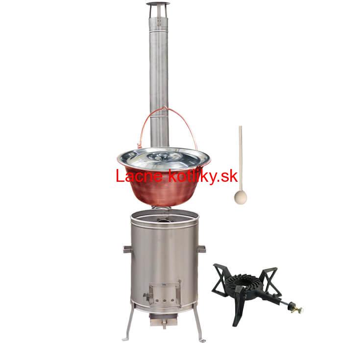 Medený kotlík 30 L (1,2 mm) + nerezová kotlina 42 cm + liatinový horák 7 kW, vareška LUX
