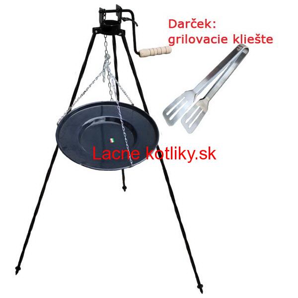 Grilovacia panvica s retiazkou 56 cm + stojan s kladkou 1,25 m VAR a kliešte na grilovanie