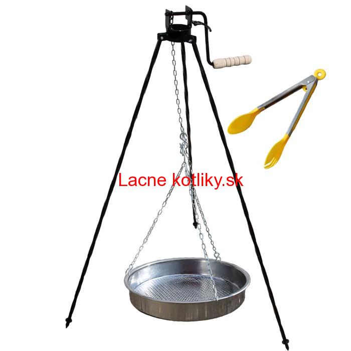 Nerezová panvica s retiazkou 49 cm + trojnožka s poistnou kladkou a obracačka na mäso GRILL PARTY 3