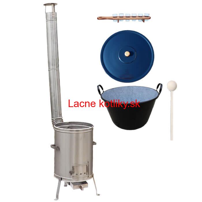 Zabíjačkový smaltovaný kotol 80 L + nerezová kotlina 56 cm + štamperlíky