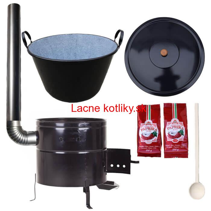 Smaltovaný kotlík na guláš 100 L (1,2 mm) s uškami + kovová kotlina 60 cm a maďarská paprika MAX PARTY