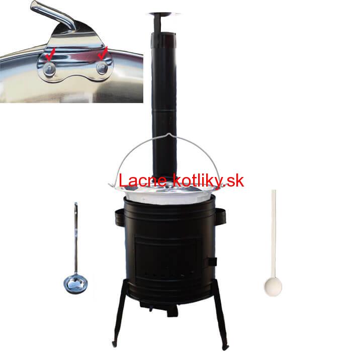 Nerezový kotlík 15 L (0,8 mm zosilnený s nitmi) + kovová kotlina 36 cm + vareška + naberačka