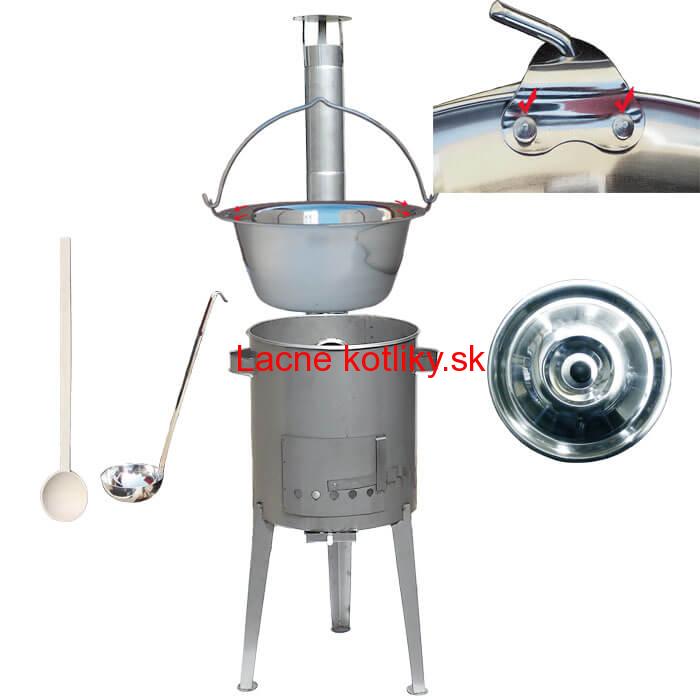 Zosilnený nerezový kotlík 30 L (0,8 mm) + nerez. kotlina 45 cm LUXUS