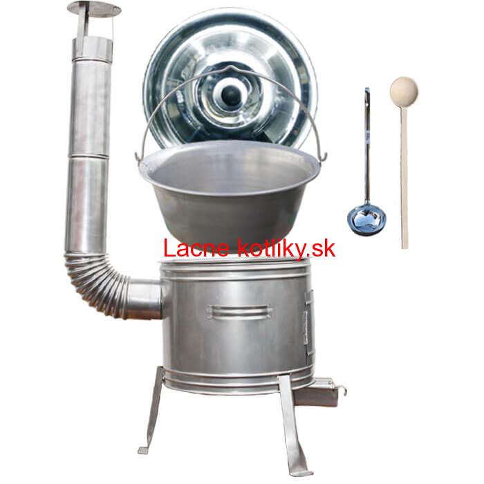 Železný kotlík 30 L (0,75 mm) + nerezová kotlina 45 cm + vareška a naberačka TOPLUX