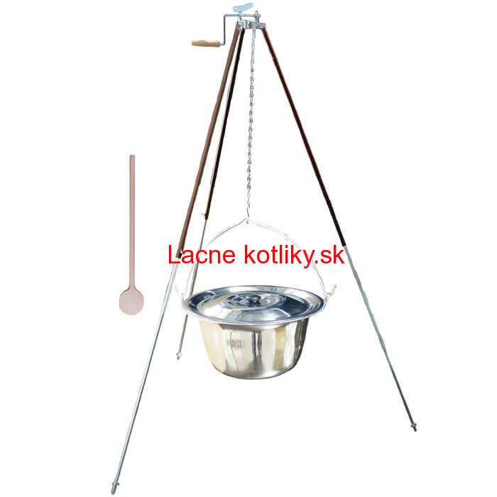 Antikorový kotlík 15 L (1,2 mm) + teleskopická trojnožka s poistnou kladkou + pokrievka