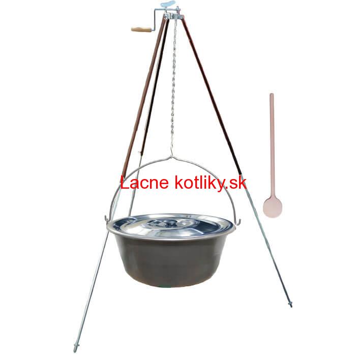 Nerezový kotlík 15 L (1,5 mm) + teleskopická trojnožka s poistnou kladkou + pokrievka