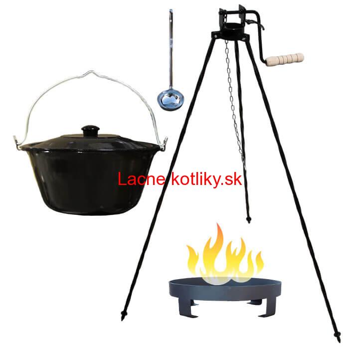 Smaltovaný kotlík 13 L (1,2 mm) + Ohnisko + stojan s kladkou VAR