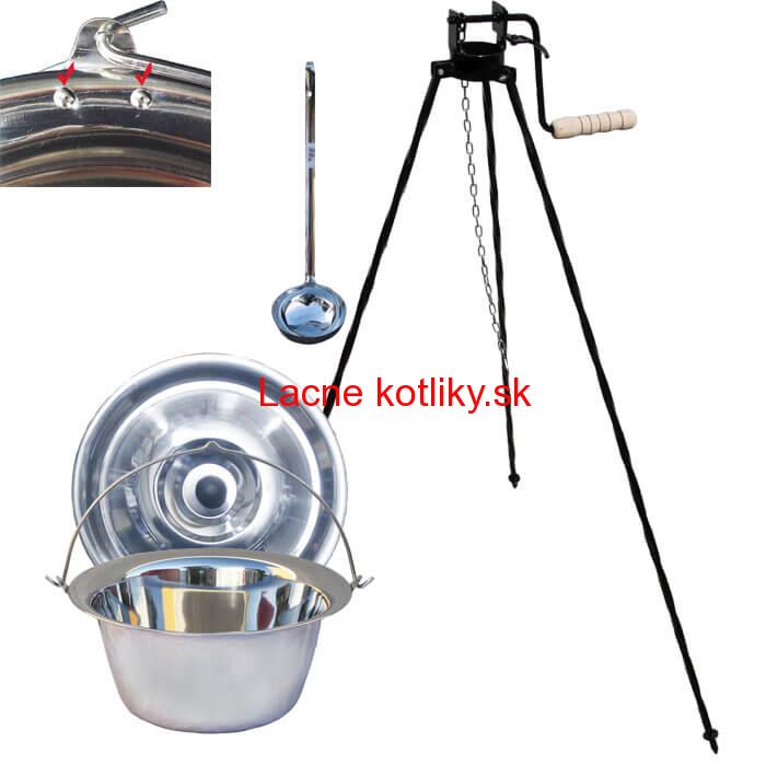 Antikorový kotlík 15 L (0,8 mm) s nitmi + stojan s kladkou VAR