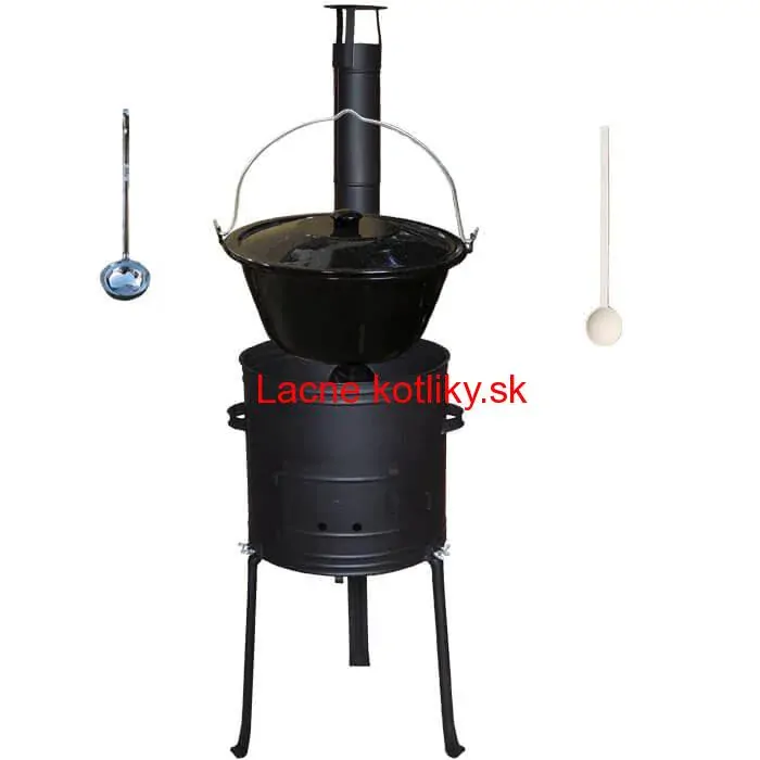 Smaltovaný kotlík 20 L + kovová kotlina s vysokými nožičkami 42 cm, žiaruvzdorná farba Plus 700 + vareška a naberačka