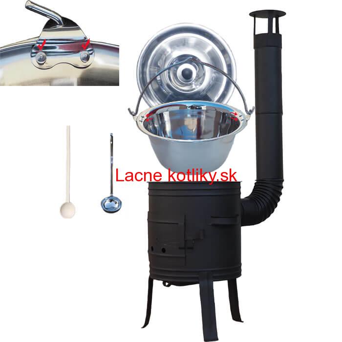 Antikorový kotlík 10 L (0,8 mm) s nitmi + nízka žiaruvzdorná kotlina 33 cm PLUS 700 + vareška a naberačka