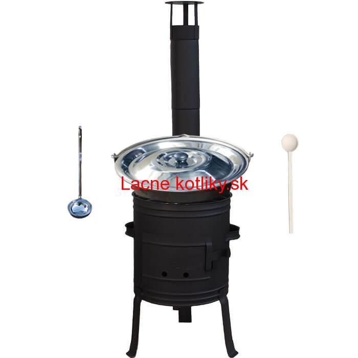 Nerezový kotlík 10 L (1,5 mm) + nízka žiaruvzdorná kotlina 33 cm PLUS 700 + vareška a naberačka