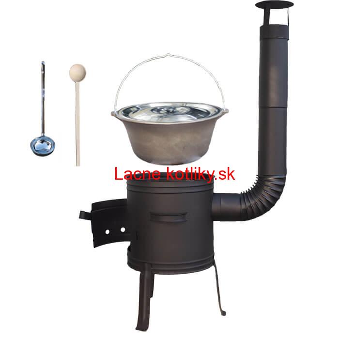 Liatinový kotlík 10 L + nízka žiaruvzdorná kotlina 33 cm PLUS 700 + vareška a naberačka