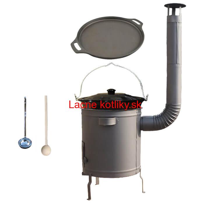 Smaltovaný kotlík 20 L (1,2 mm) + Liatinová panvica 43 cm + hrubostenná (1,5 mm) a žiaruvzdorná kotlina 42 PLUS 600