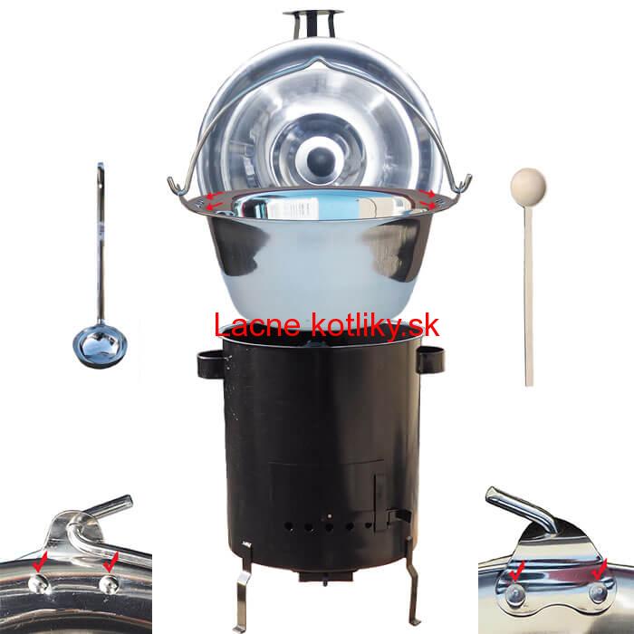 Nerezový kotlík 30 L (0,8 mm) zosilnený s nitmi + hrubostenná (1,5 mm) kovová kotlina 45 STRONG