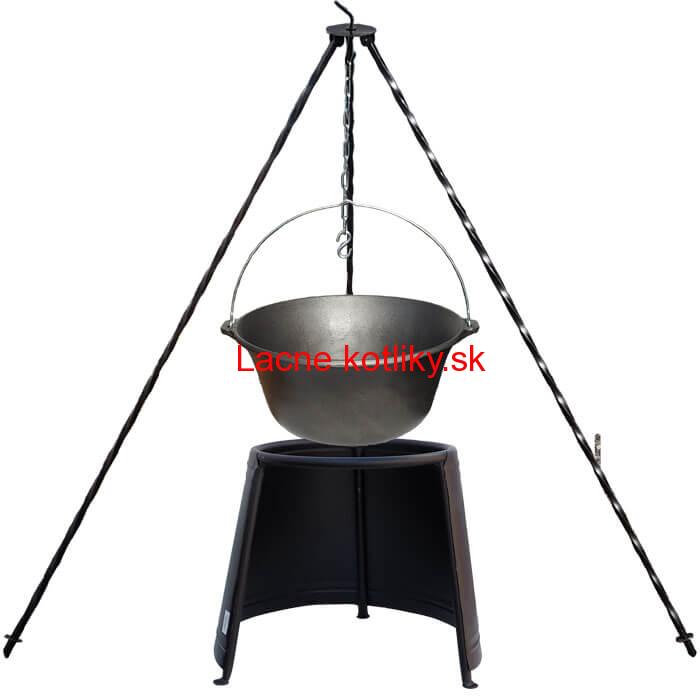 Liatinový kotlík 10,8 L + chránič plameňa 37 cm + trojnožka 1,2 m