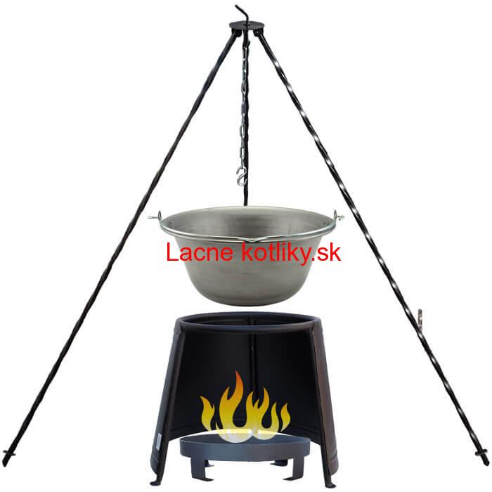 Železný kotlík 14 L (0,75 mm) + chránič plameňa 37 cm + ohnisko 36 cm + trojnožka 1,2 m
