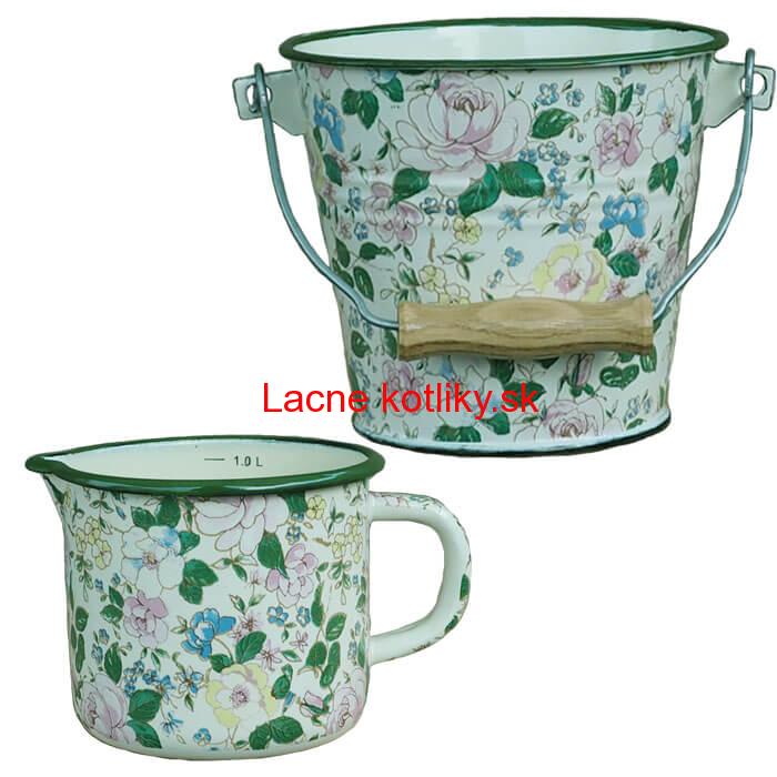 Smaltovaný hrnček s výlevkou 1 L+ vedro 1 L DECOR