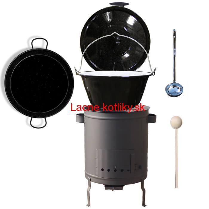 Smaltovaný kotlík 13 L (1,2 mm) + Paella panvica 38 cm + hrubostenná (1,5 mm) žiaruvzdorná kotlina (1,5 mm) 36 PLUS 600