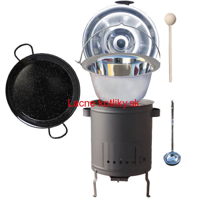 Nerezový kotlík 14 L (0,8 mm) + Paella panvica 38 cm + hrubostenná (1,5 mm) žiaruvzdorná kotlina (1,5 mm) 36 PLUS 600