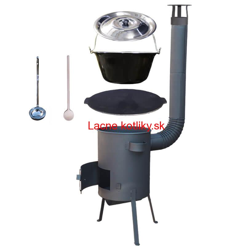 Smaltovaný kotlík 20 L + liatinová panvica 45 cm + žiaruvzdorná kotlina, zosilnený rošt 4 mm 42 cm PLUS 600