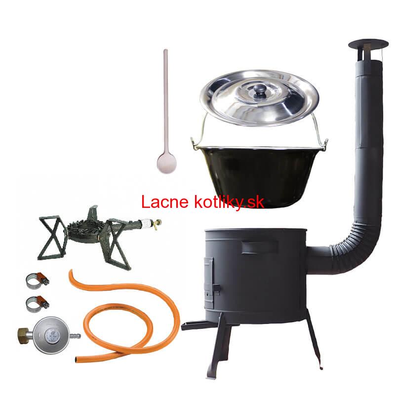 Smaltovaný kotlík (1,2 mm) 30 L + liatinový horák 5,5 kW + nízka kotlina 45 PLUS 600 + nerezová pokrievka INOX