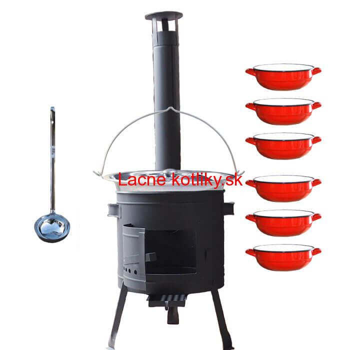 Nerezový kotlík 20 L (1,2 mm) INOX + selské misky 6 ks + nízka žiaruvzdorná kotlina 42 cm PLUS 600