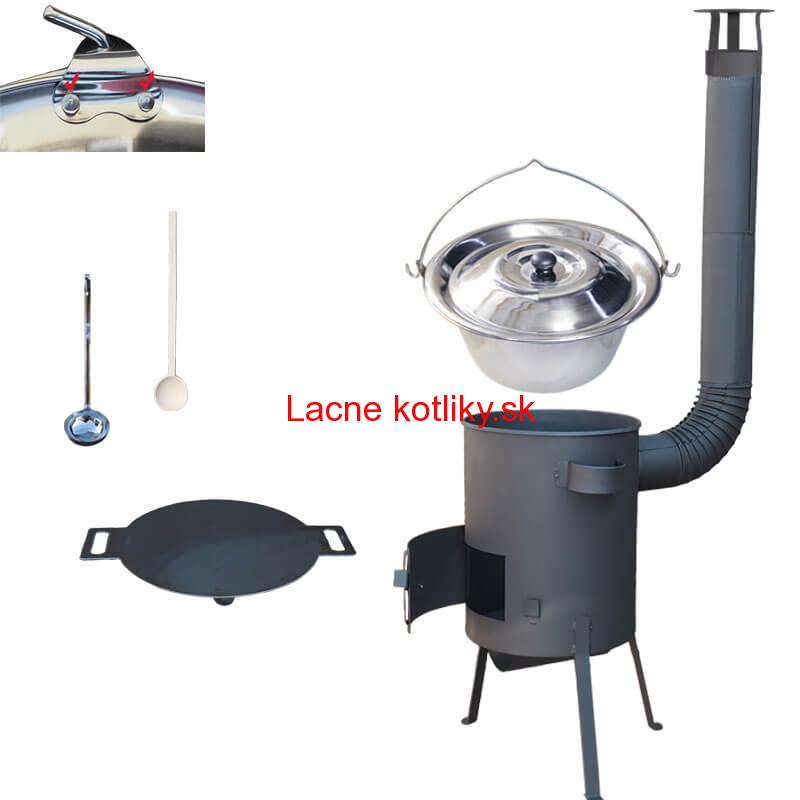 Nerezový kotlík 15 L (0,8 mm) s nitmi + železná panvica 38 cm UNI + kotlina 36 cm PLUS 600 4 MM