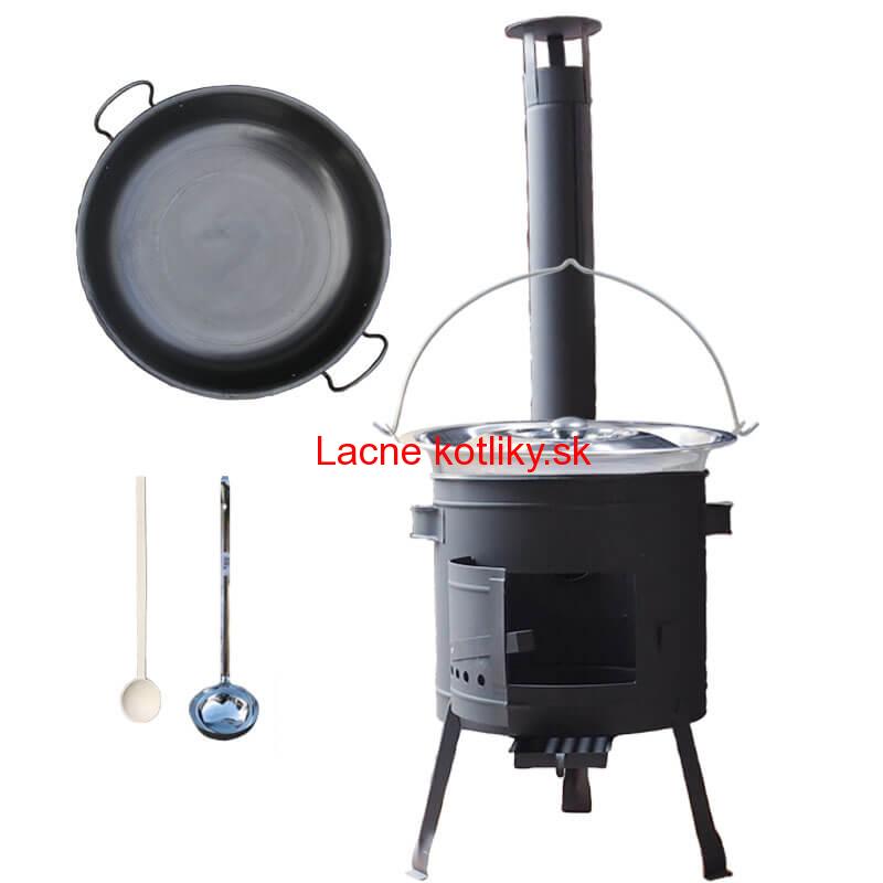 Nerezový kotlík 20 L (1,2 mm) INOX + železná panvica 46 cm WOK + nízka žiaruvzdorná kotlina 42 cm PLUS 600