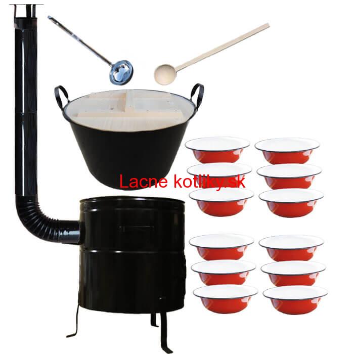 Smaltovaný kotol 100 L + smaltované taniere 12 ks + vareška a naberačka BIG PARTY