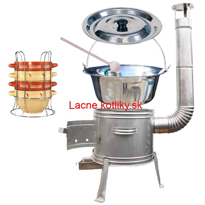 Nerezový kotlík 22 L (0,8 mm) INOX + misky na guláš 4 ks + nerezová kotlina 42 cm TOPLUX